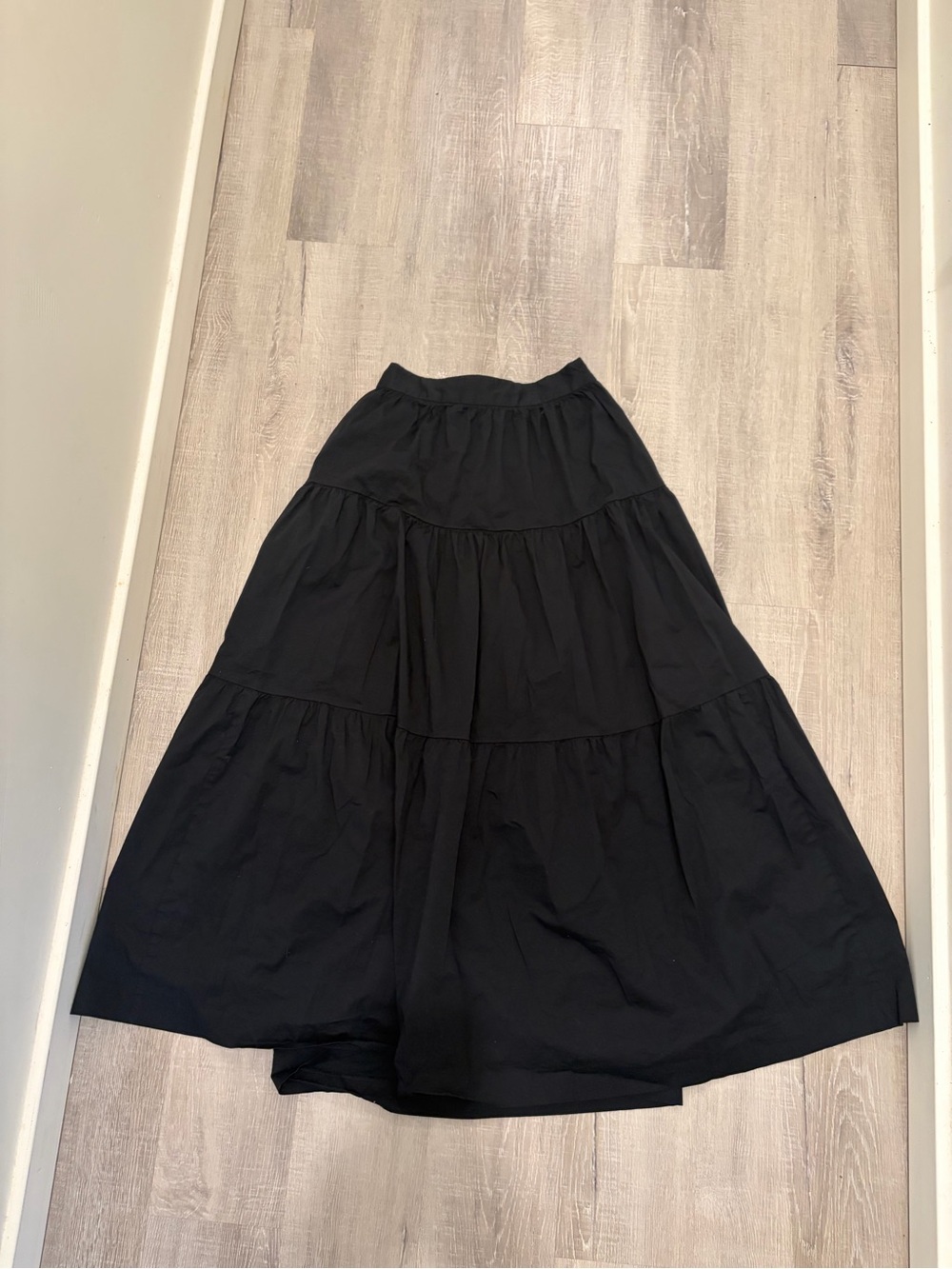 STAUD Tiered Stretch Cotton Maxi Skirt Size 0 Black Flowy Bottom